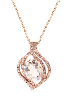 Effy 1/4 Ct. T.w. Diamond And 2.47 Ct. T.w. Morganite Pendant Necklace In 14K Rose Gold