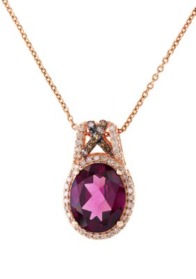 Effy 1/5 Ct. T.w. White And Brown Diamonds With 2.85 Ct. T.w. Rhodolite Pendant Necklace In 14K Rose Gold