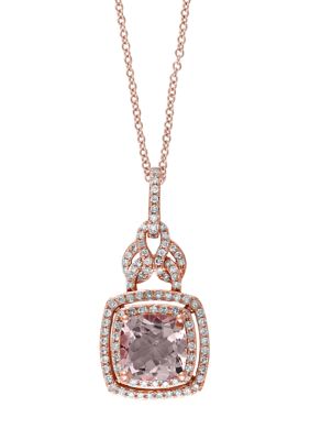 Effy 3/8 Ct. T.w. Diamond And 1.7 Ct. T.w. Morganite Pendant Necklace In 14K Rose Gold