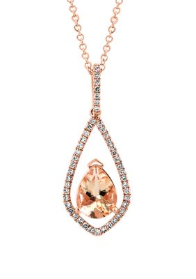 Effy 1/5 Ct. T.w. Diamond And 1.44 Ct. T.w. Morganite Pendant Necklace In 14K Rose Gold