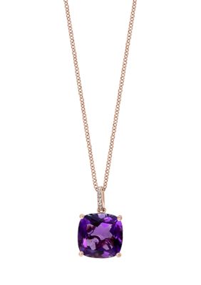 Effy 1/10 Ct. T.w. Diamond And 6.6 Ct. T.w. Amethyst Cushion-Cut Pendant Necklace In 14K Rose Gold
