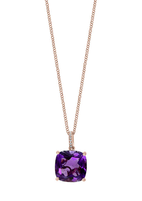 1/10 ct. t.w. Diamond and 6.6 ct. t.w. Amethyst Cushion-Cut Pendant Necklace in 14K Rose Gold