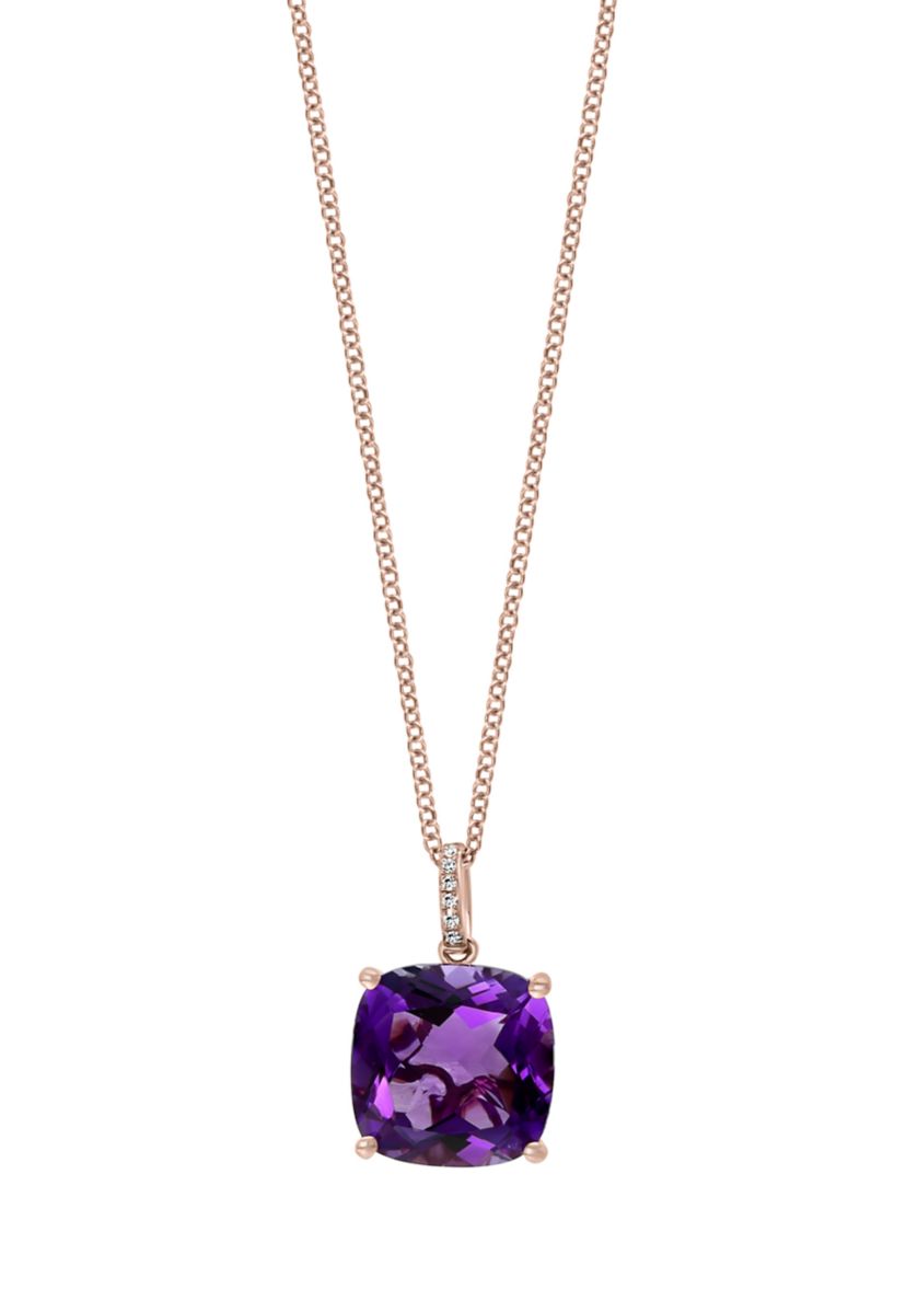 1/10 ct. t.w. Diamond and 6.6 ct. t.w. Amethyst Cushion-Cut Pendant Necklace in 14K Rose Gold