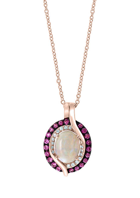1/10 ct. t.w. Diamond and 1.3 ct. t.w. Opal and Pink Sapphire Pendant Necklace in 14K Rose Gold