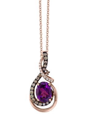 Effy 1/3 Ct. T.w. White And Brown Diamonds With 2.3 Ct. T.w. Rhodolite Pendant Necklace In 14K Rose Gold