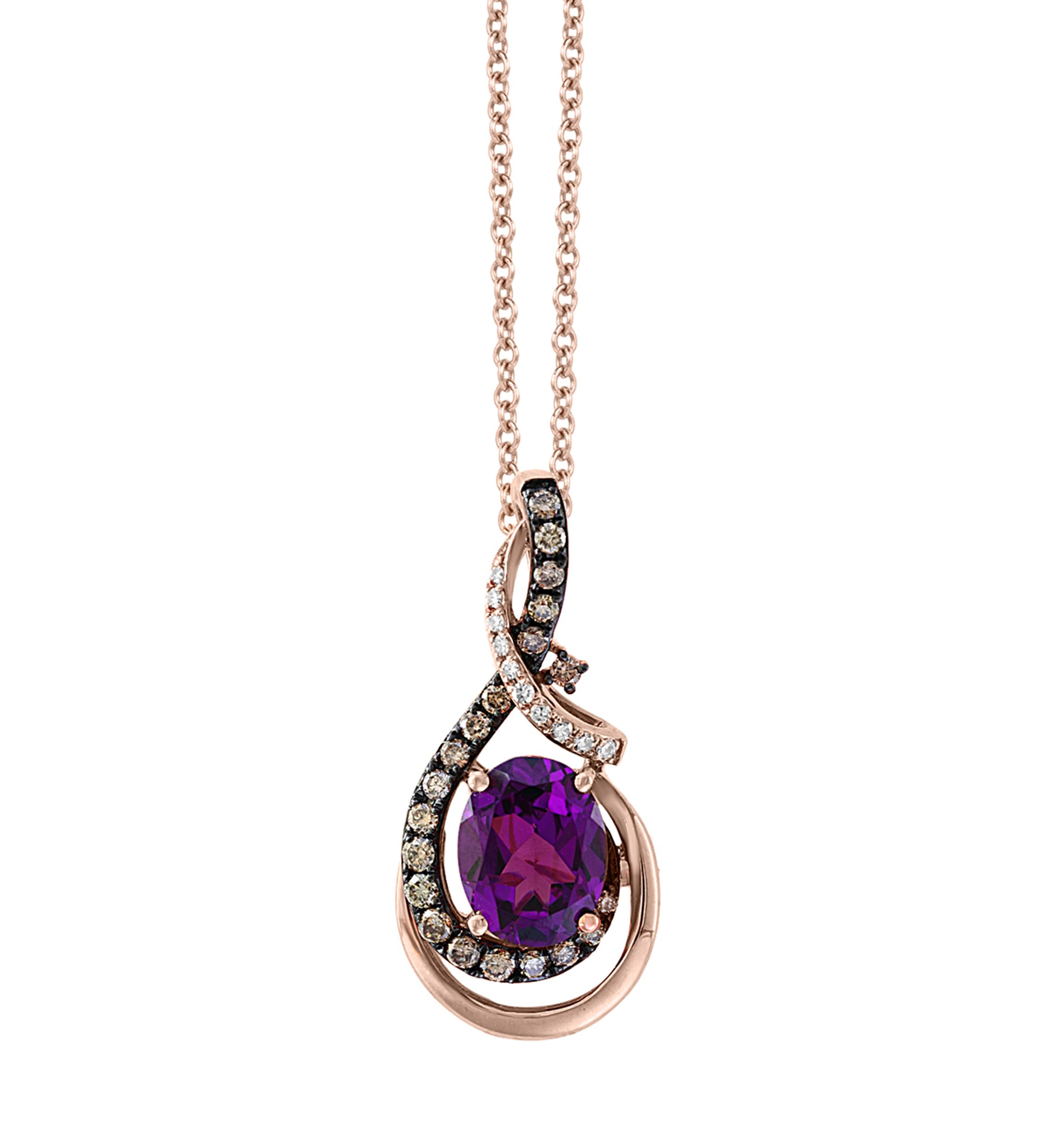 1/3 ct. t.w. White and Brown Diamonds with 2.3 ct. t.w. Rhodolite Pendant Necklace in 14K Rose Gold