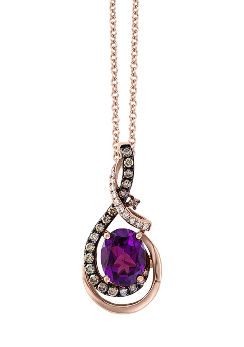 1/3 ct. t.w. White and Brown Diamonds with 2.3 ct. t.w. Rhodolite Pendant Necklace in 14K Rose Gold
