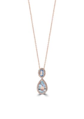 Effy 14K Rose Gold 1/5 Ct. T.w. Diamond And 2.1 Ct. T.w. Aquamarine Pendant, 16 In -  0617892661815