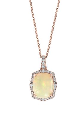 Effy 1/4 Ct. T.w. Diamond And 3.5 Ct. T.w. Ethiopian Opal Pendant Necklace In 14K Rose Gold, 16 In -  0617892712005