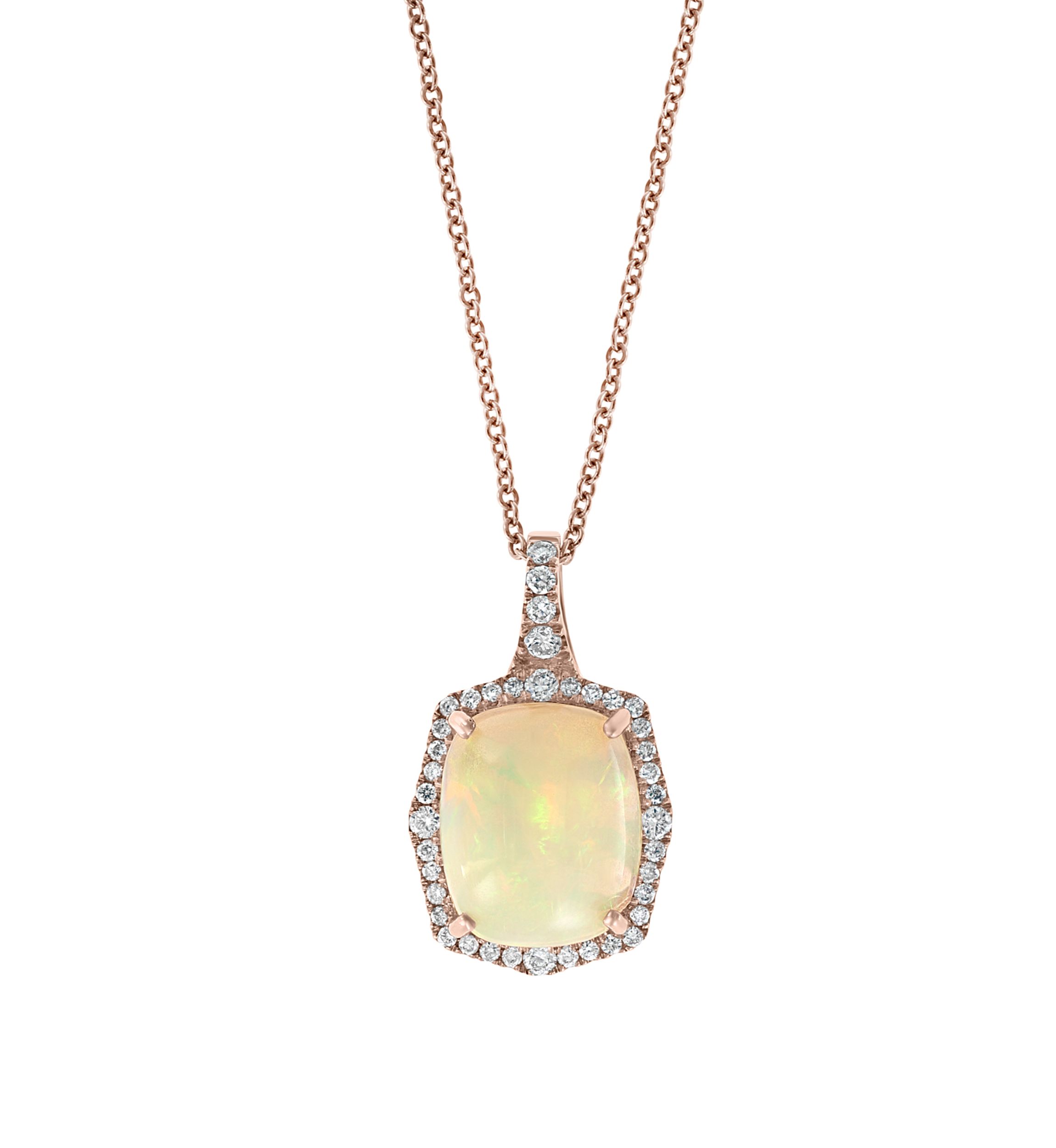 1/4 ct. t.w. Diamond and 3.5 ct. t.w. Ethiopian Opal Pendant Necklace in 14K Rose Gold