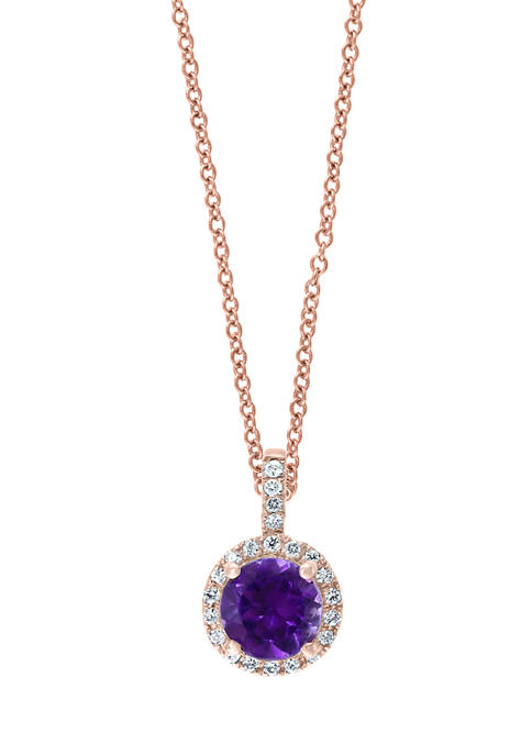  1/10 ct. t.w. Diamond and 3.4 ct. t.w. Amethyst Pendant Necklace in 14K Rose Gold