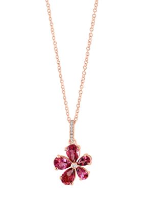 Effy Diamond And Pink Tourmaline Flower Pendant Necklace In 14K Rose Gold