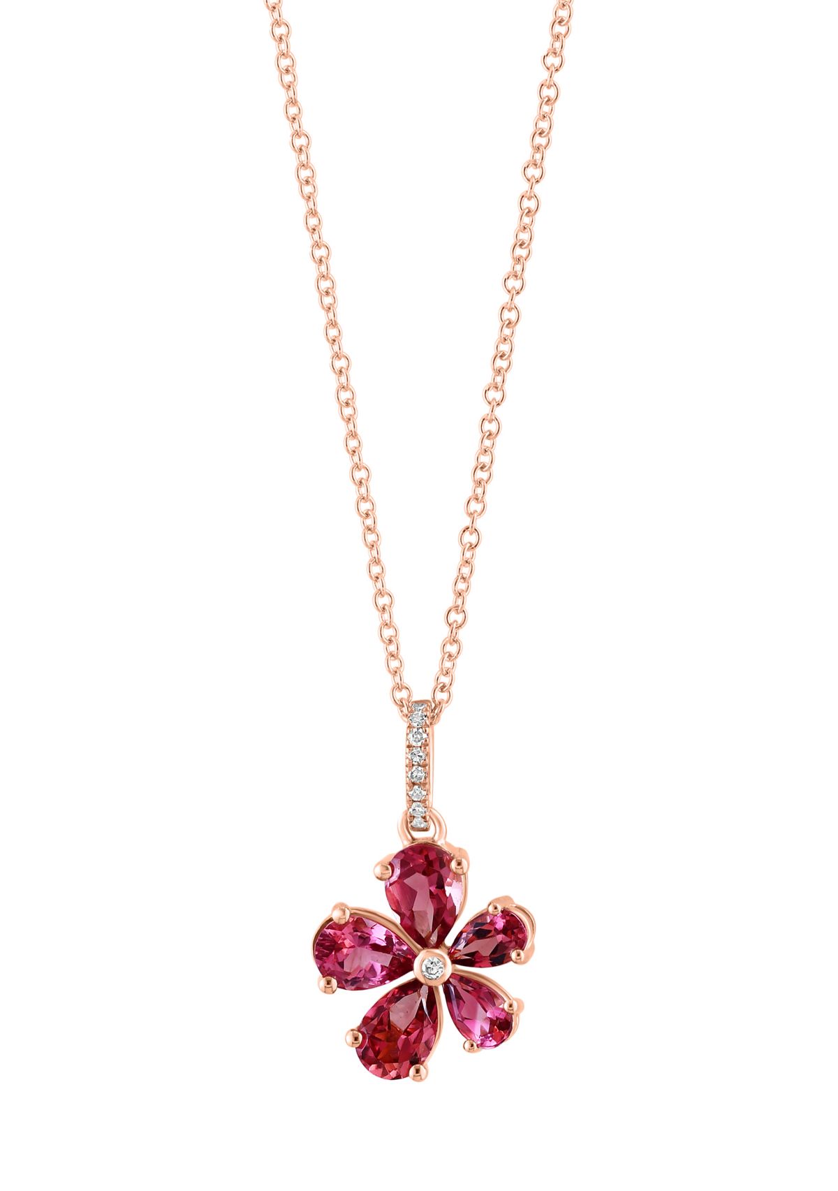 Diamond and Pink Tourmaline Flower Pendant Necklace in 14K Rose Gold