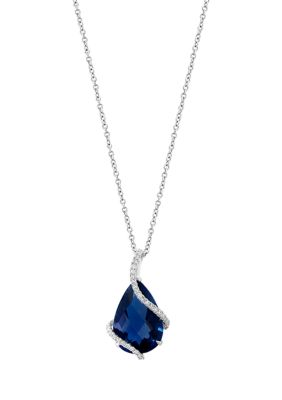 Effy 1/5 ct. t.w. Diamond and London Blue Topaz Pendant Necklace in 14K White Gold