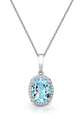 Effy 1/10 Ct. T.w. Diamond And 2.4 Ct. T.w. Aquamarine Pendant Necklace In 14K White Gold