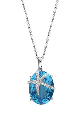 Effy 13.65 Ct. T.w. Blue Topaz And 1/10 Ct. T.w. Diamond Pendant Necklace In 14K White Gold