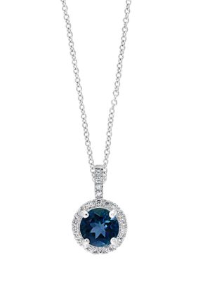 Effy 1/10 Ct. T.w. Diamond And 1 Ct. T.w. London Blue Topaz Pendant, White, 16 In -  0617892759543