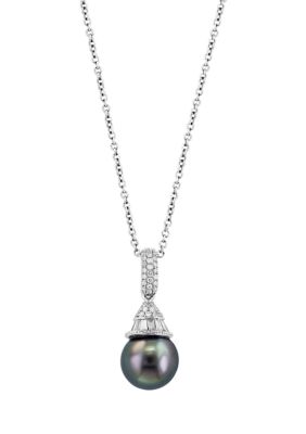 Effy 14K White Gold Diamond Black Tahitian Pearl Pendant Necklace