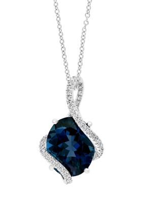 Effy 1/6 Ct. T.w. Diamond And 5.7 Ct. T.w. London Blue Topaz Pendant Necklace In 14K White Gold, 16 In -  0617892769870