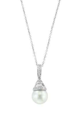 Effy 14K White Gold Diamond Freshwater Pearl Pendant Necklace
