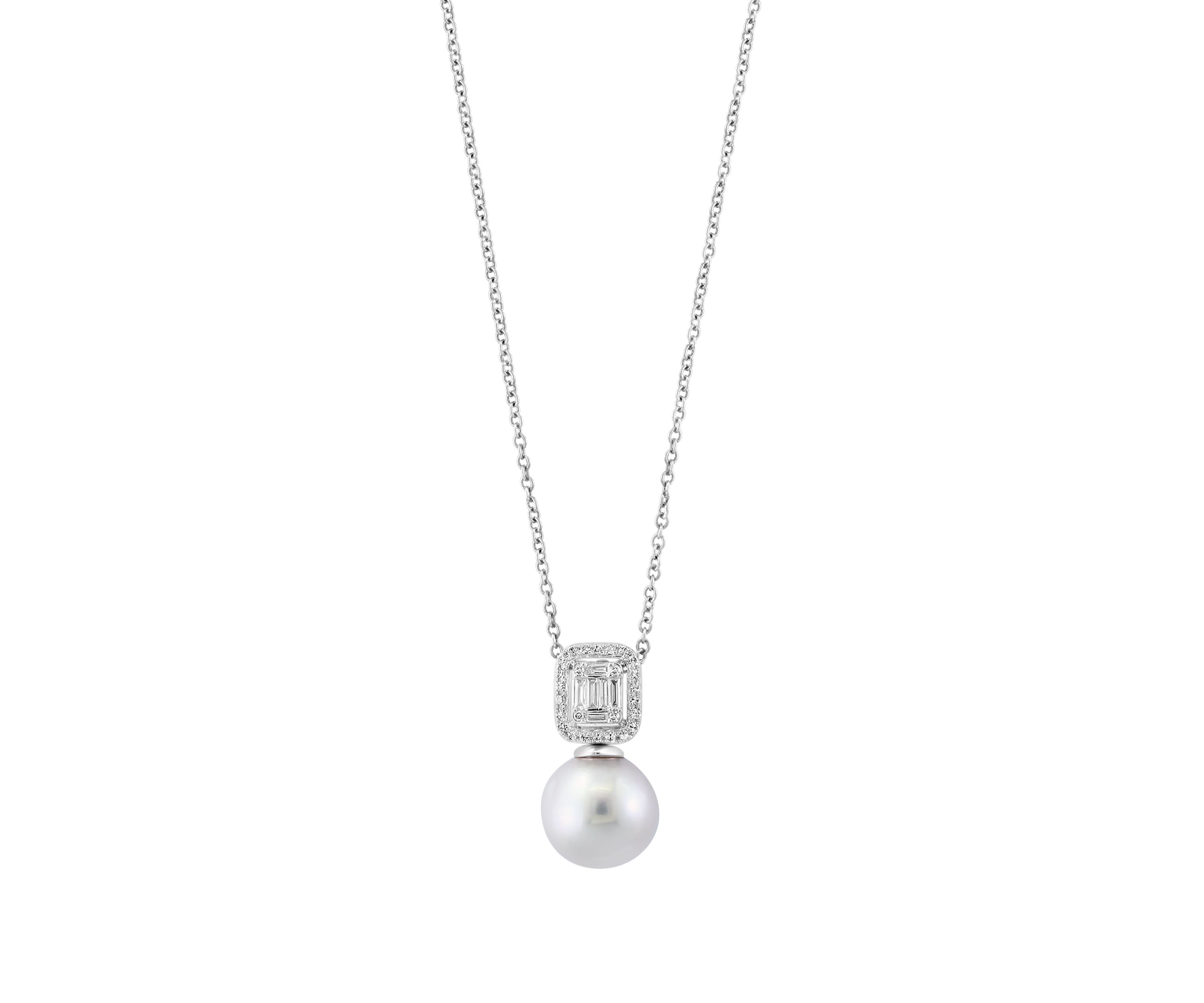 1/6 ct. t.w. Diamond and Freshwater Pearl Pendant Necklace in 14K White Gold