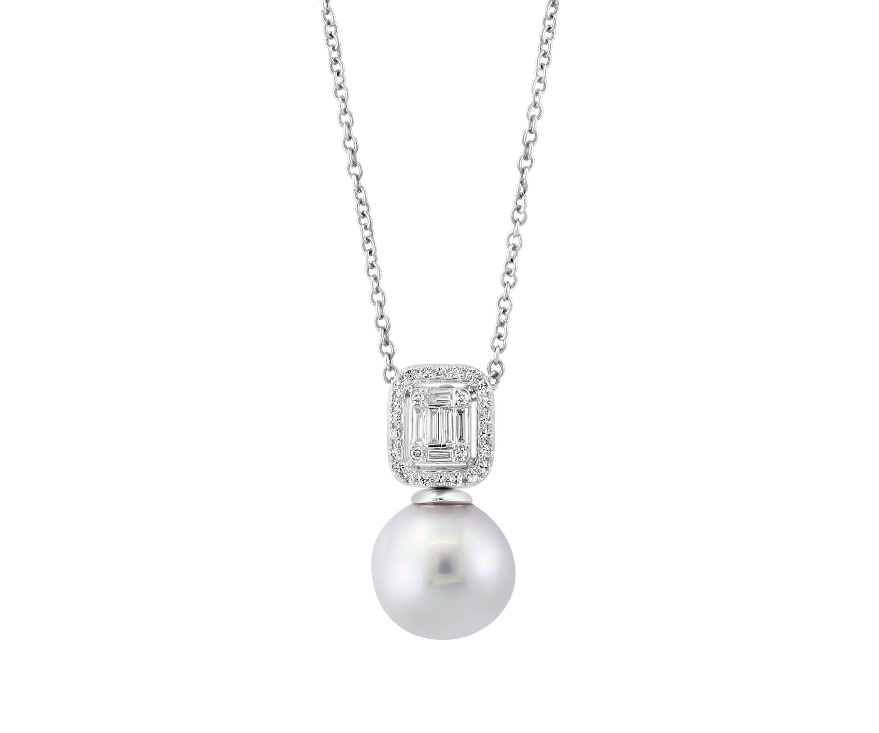 1/6 ct. t.w. Diamond and Freshwater Pearl Pendant Necklace in 14K White Gold