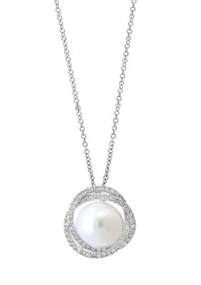 Effy Diamond and Freshwater Pearl Pendant Necklace in 14K White Gold
