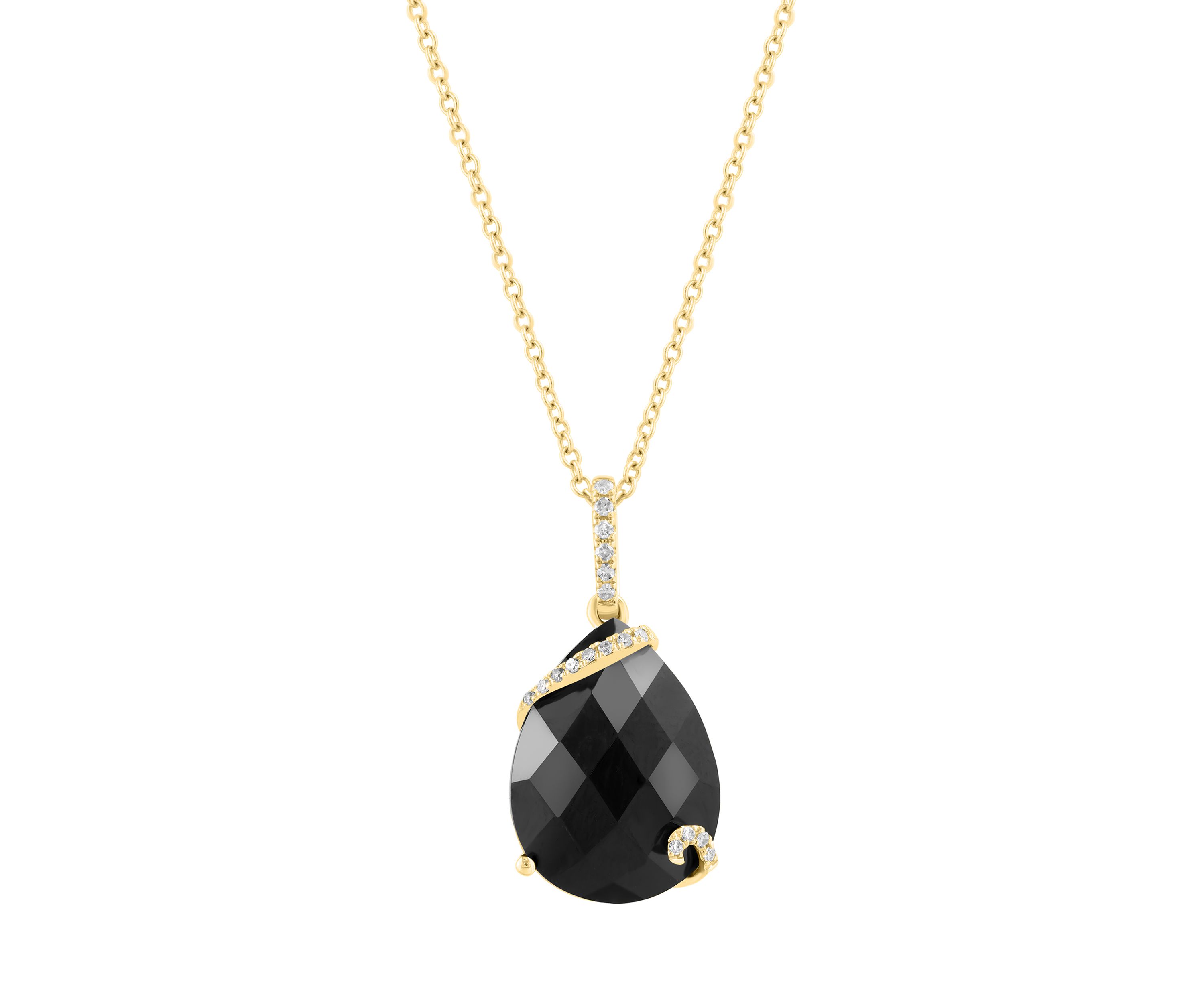 14K Yellow Gold Diamond Onyx Necklace