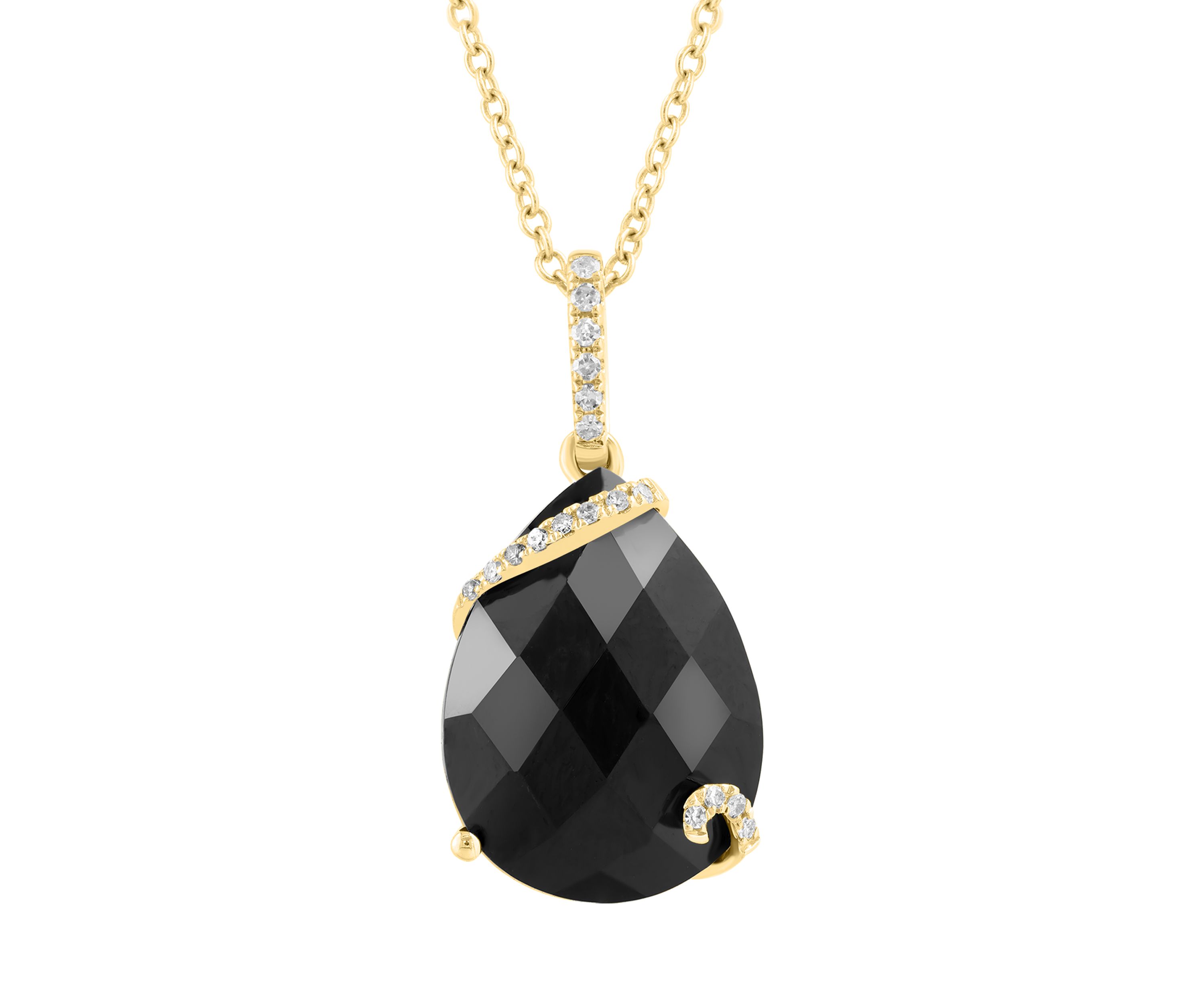 14K Yellow Gold Diamond Onyx Necklace