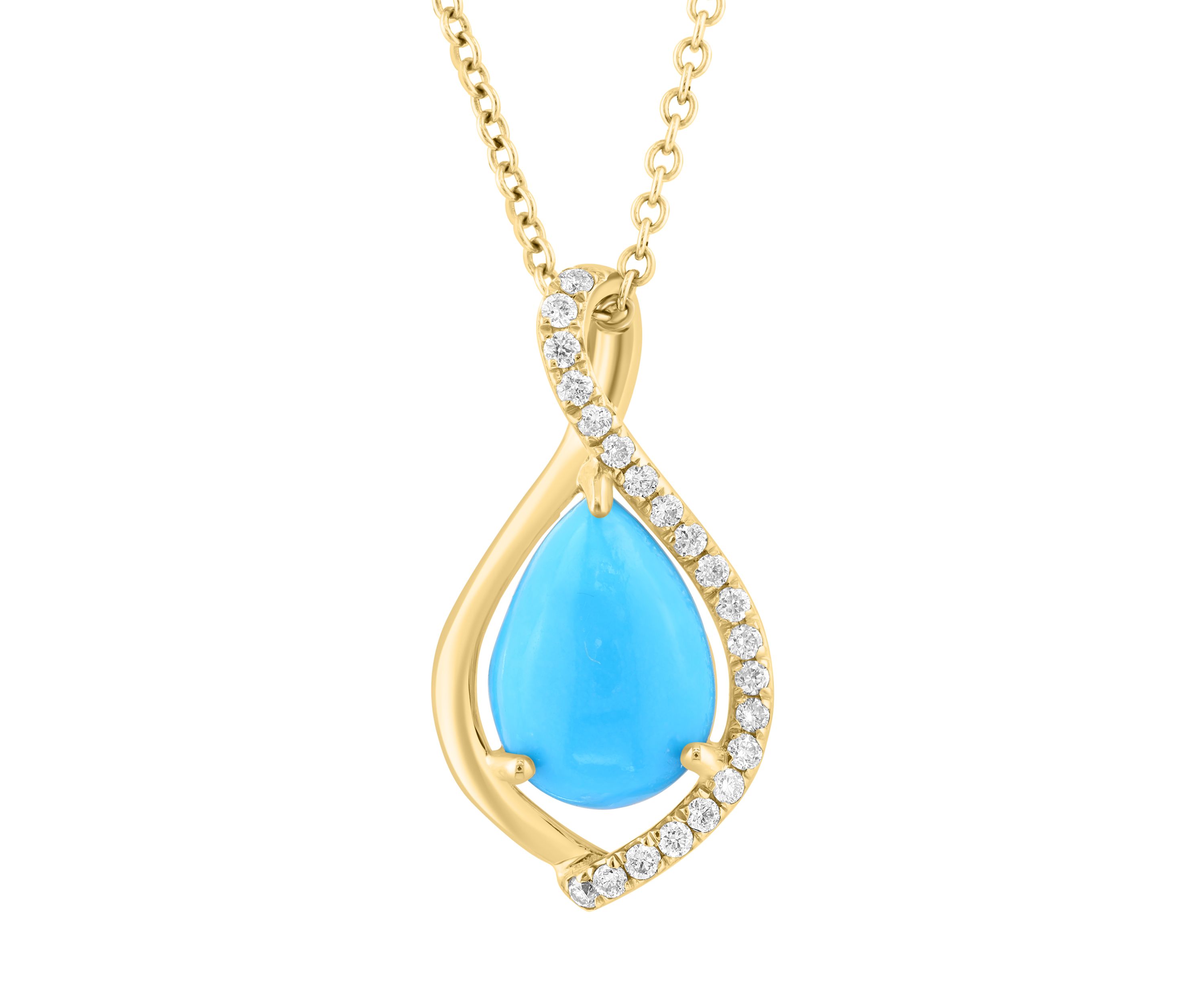 14K Yellow Gold Diamond, Turquoise Pendant 