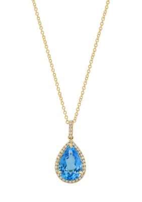 Effy Diamond Blue Topaz Pendant Necklace in 14K Yellow Gold, 18 in