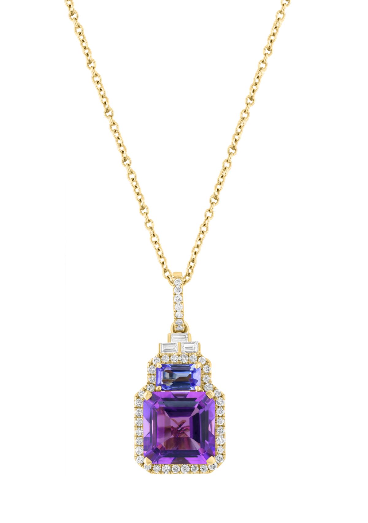 1/4 ct. t.w. Diamond, Amethyst and Tanzanite Pendant Necklace in 14K Yellow Gold