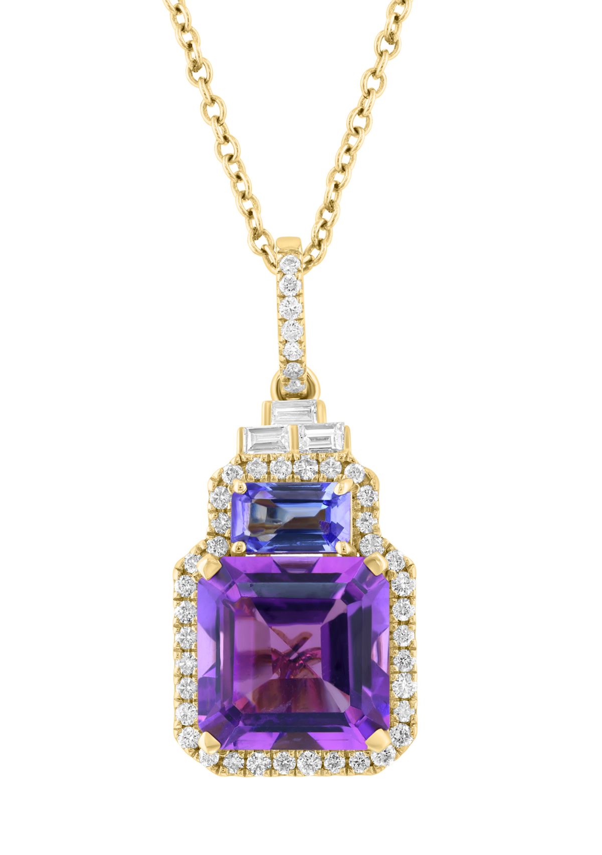 1/4 ct. t.w. Diamond, Amethyst and Tanzanite Pendant Necklace in 14K Yellow Gold