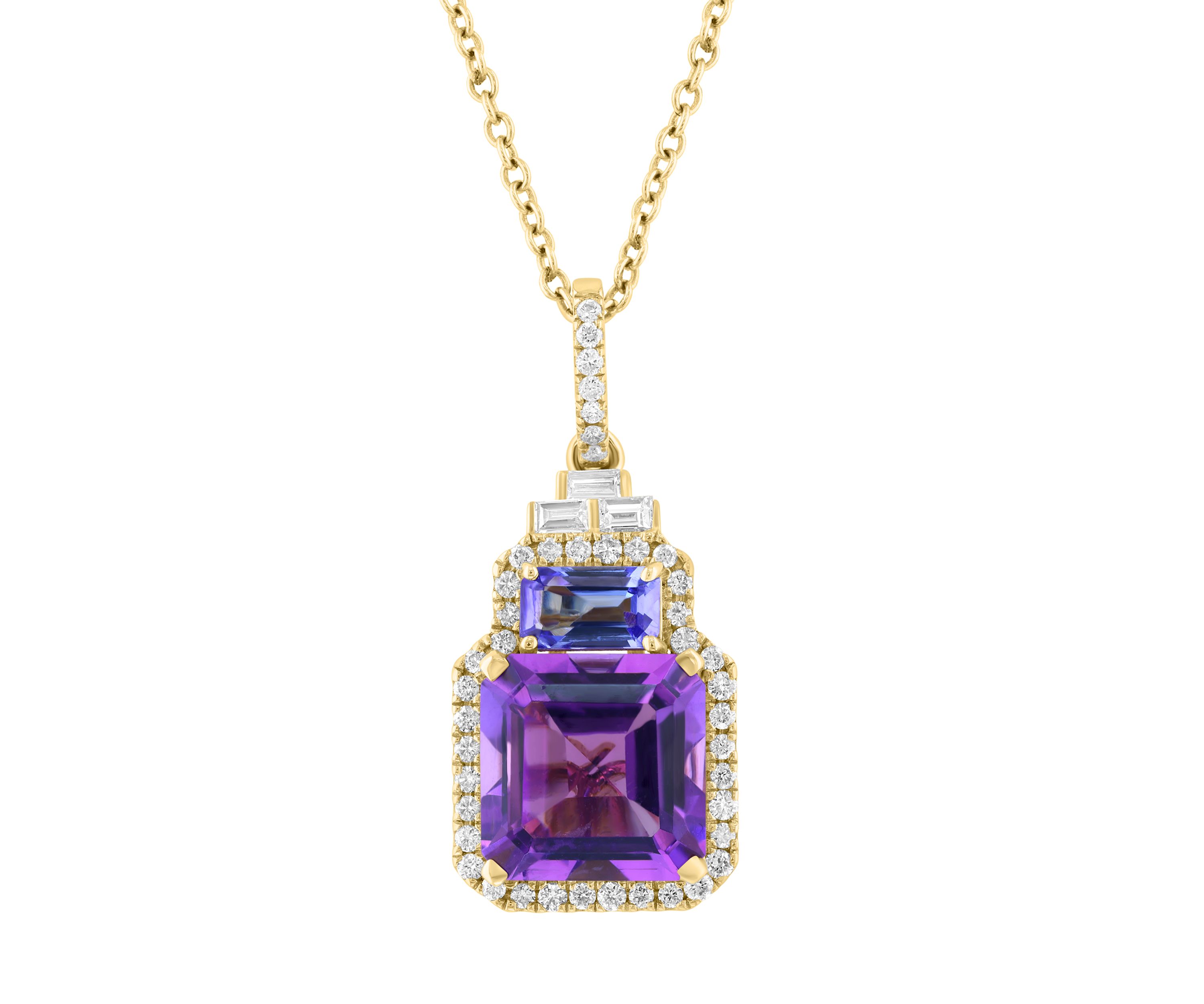 1/4 ct. t.w. Diamond, Amethyst and Tanzanite Pendant Necklace in 14K Yellow Gold