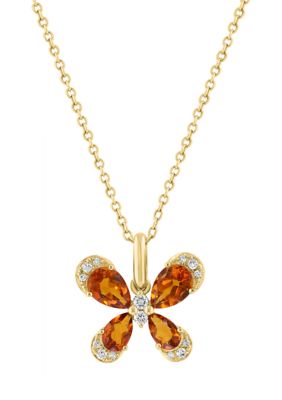 Effy 1/10 ct. t.w. Diamond and Citrine Butterfly Necklace in 14K Yellow Gold, 16 in
