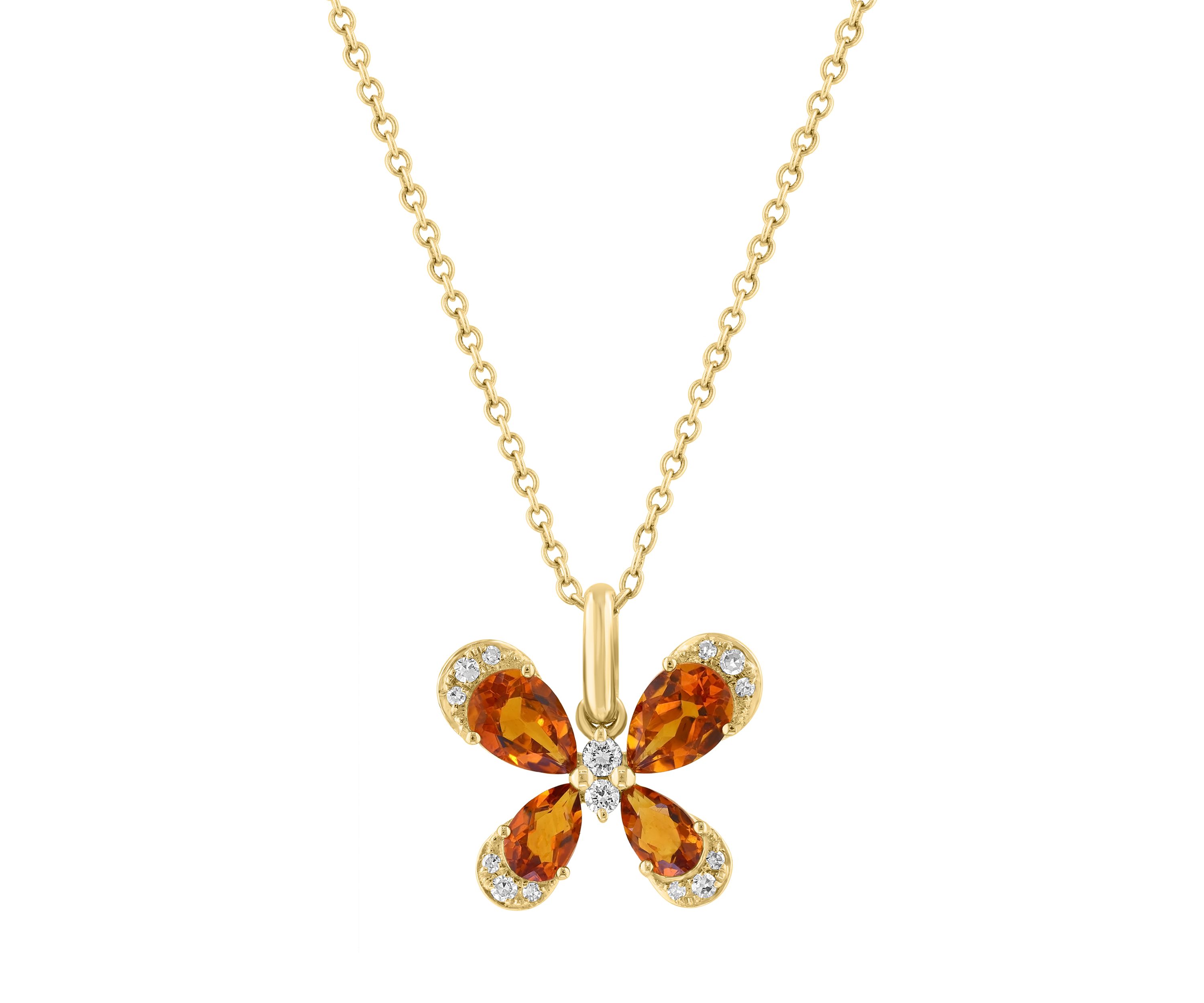 1/10 ct. t.w. Diamond and Citrine Butterfly Necklace in 14K Yellow Gold