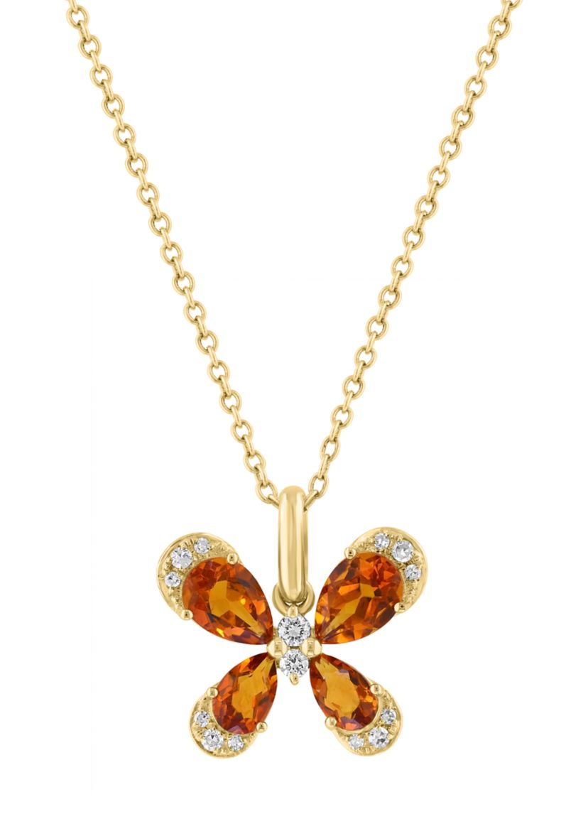1/10 ct. t.w. Diamond and Citrine Butterfly Necklace in 14K Yellow Gold