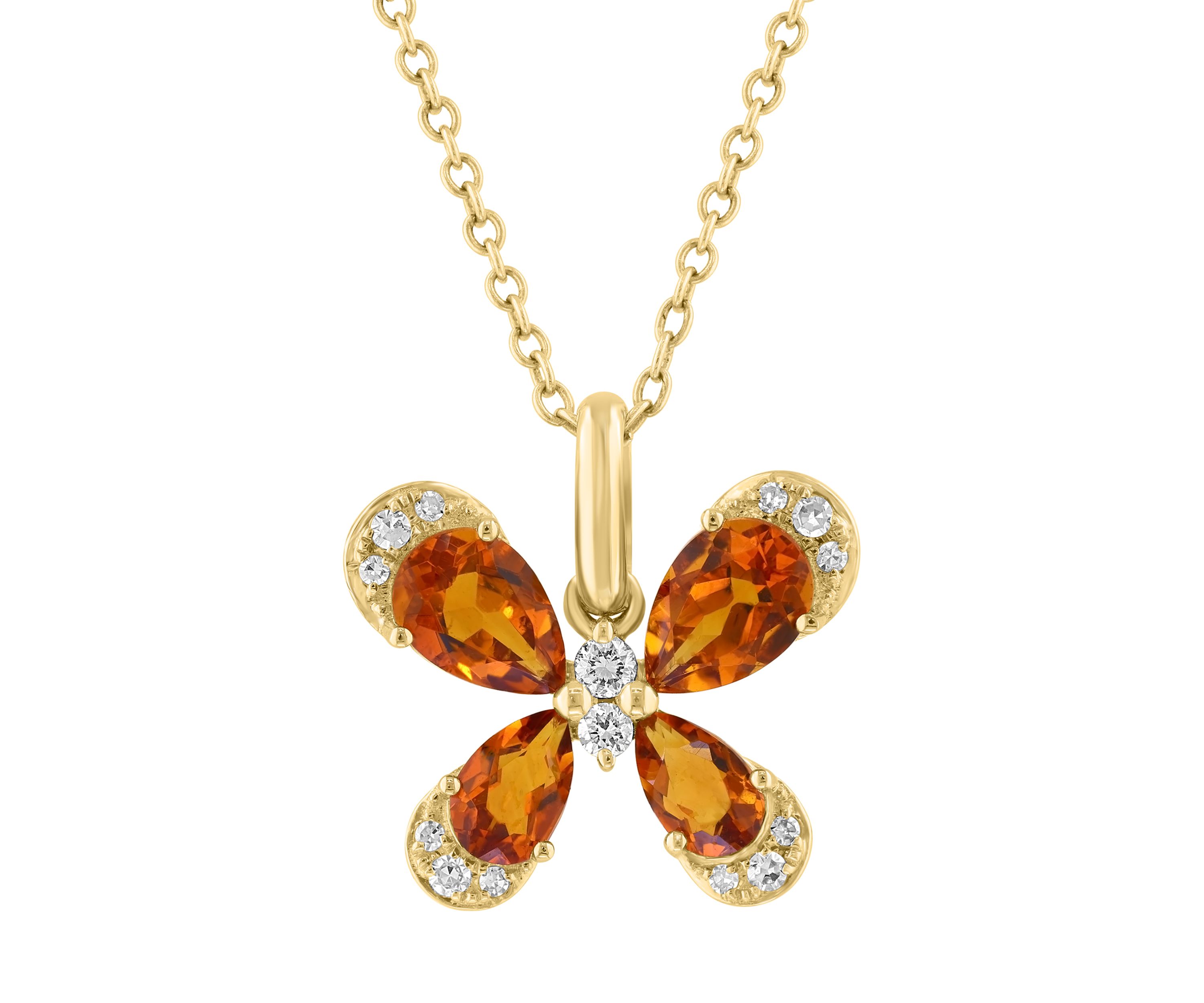 1/10 ct. t.w. Diamond and Citrine Butterfly Necklace in 14K Yellow Gold