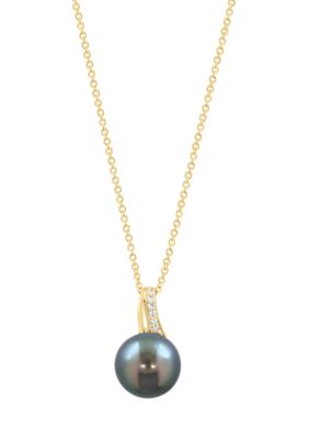Effy Diamond and Black Tahitian Pearl Pendant Necklace in 14K Yellow Gold