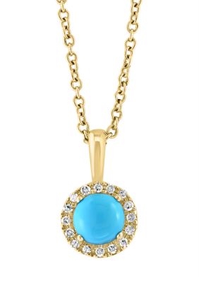Effy 1/10 Ct. T.w. Diamond, 3/8 Ct. T.w. Turquoise Pendant Necklace In 14K Yellow Gold