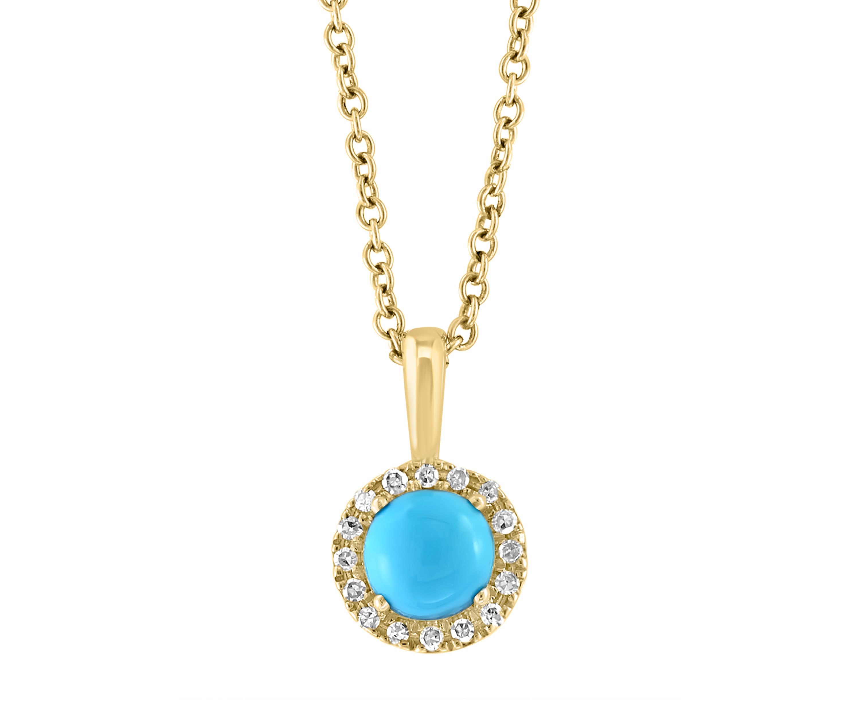 1/10 ct. t.w. Diamond, 3/8 ct. t.w. Turquoise Pendant Necklace in 14K Yellow Gold
