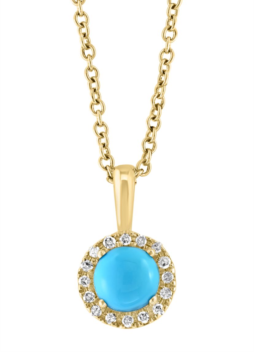 1/10 ct. t.w. Diamond, 3/8 ct. t.w. Turquoise Pendant Necklace in 14K Yellow Gold