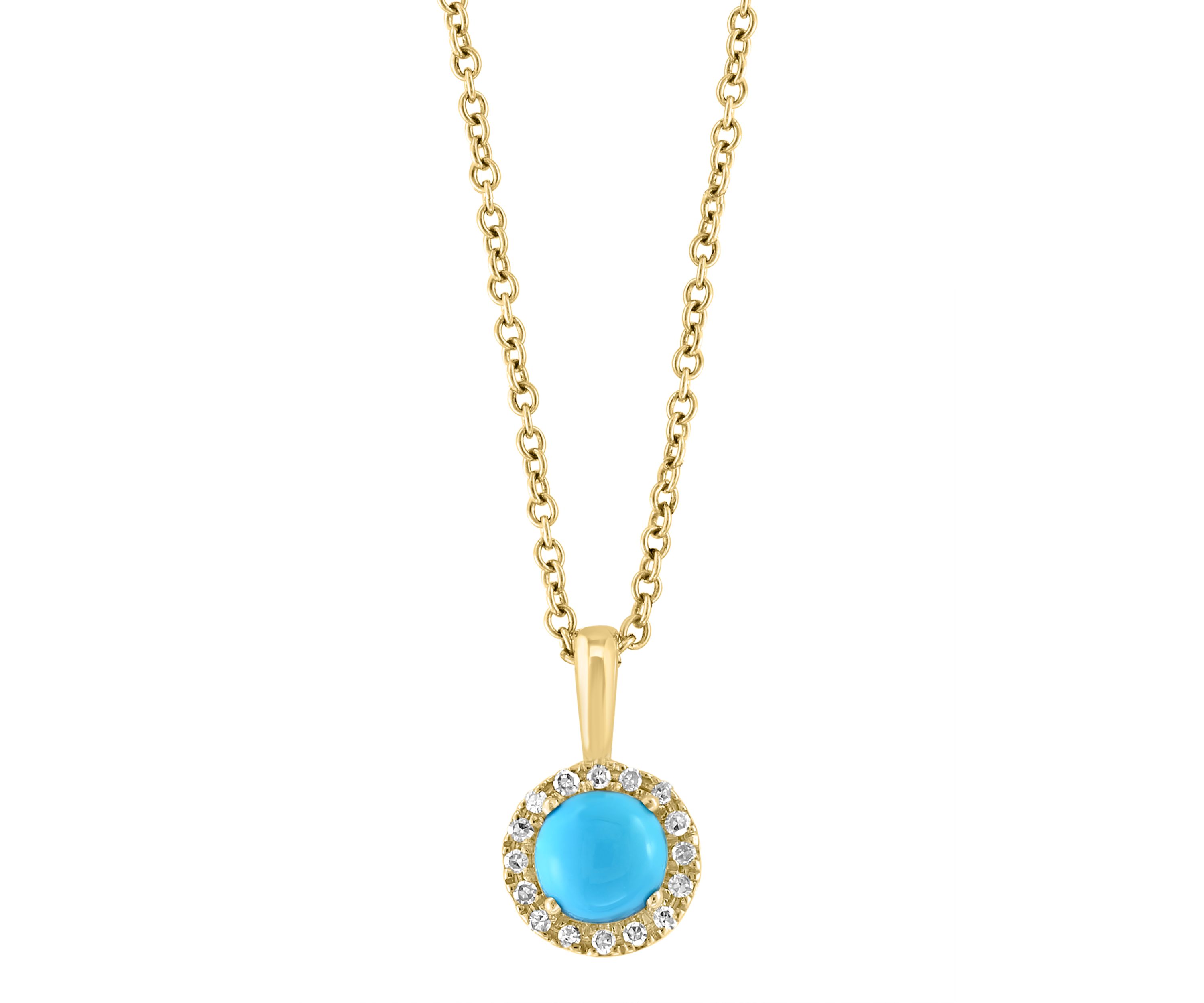 1/10 ct. t.w. Diamond, 3/8 ct. t.w. Turquoise Pendant Necklace in 14K Yellow Gold
