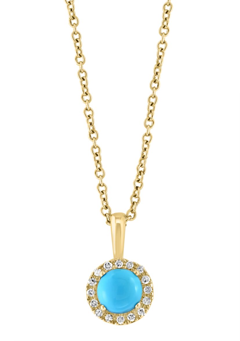 1/10 ct. t.w. Diamond, 3/8 ct. t.w. Turquoise Pendant Necklace in 14K Yellow Gold