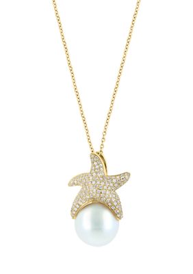 Effy 14K Yellow Gold Diamond Freshwater Pearl Pendant Necklace