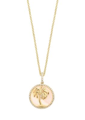Effy 14K Yellow Gold Diamond and Mother of Pearl Palm Tree Pendant Necklace, 18 in