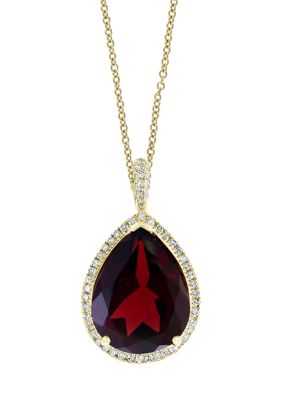 Effy 1/5 Ct. T.w. Diamond And 7.65 Ct. T.w. Garnet Pendant Necklace In 14K Yellow Gold