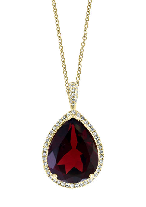 1/5 ct. t.w. Diamond and 7.65 ct. t.w. Garnet Pendant Necklace in 14K Yellow Gold 