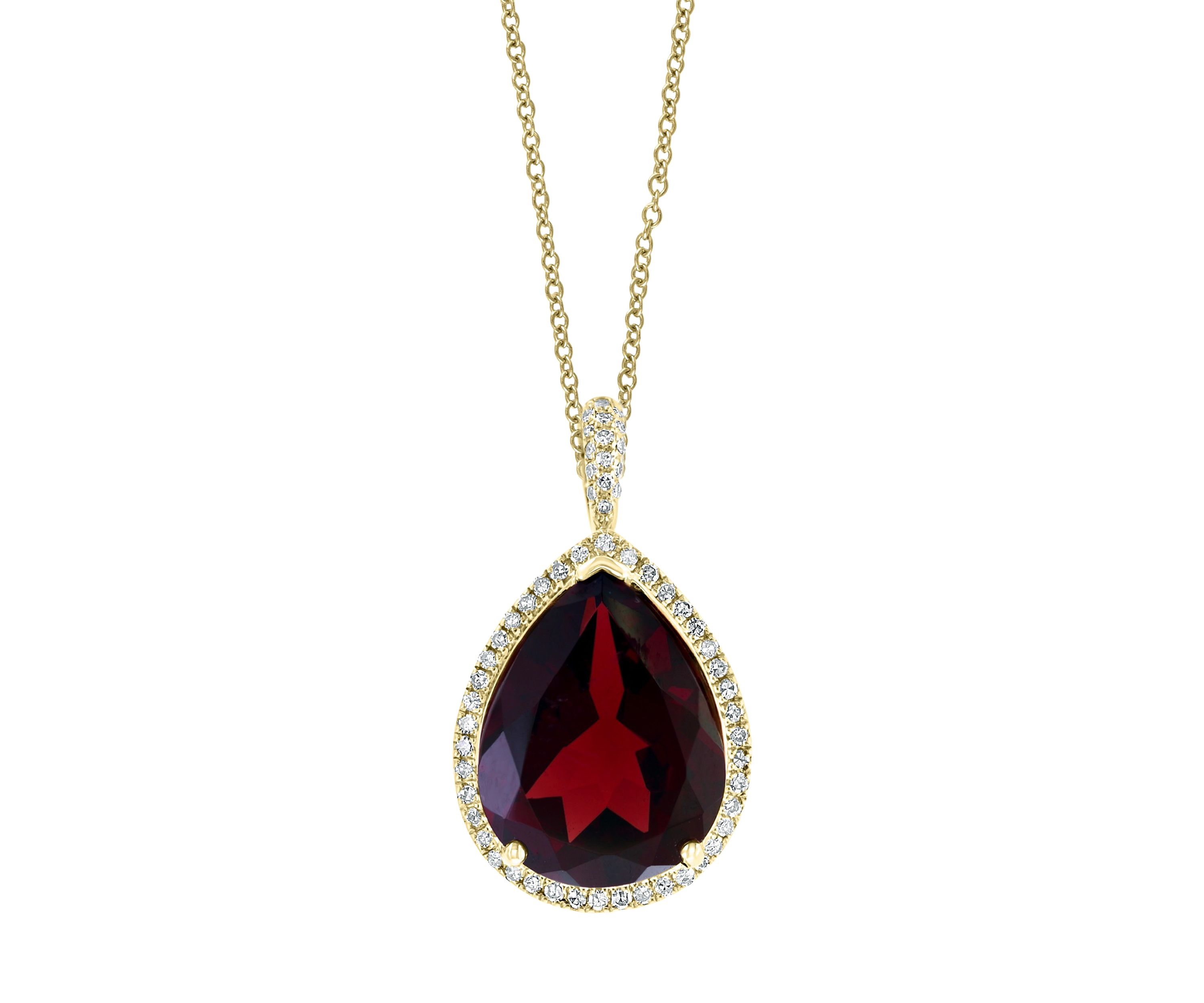 1/5 ct. t.w. Diamond and 7.65 ct. t.w. Garnet Pendant Necklace in 14K Yellow Gold 