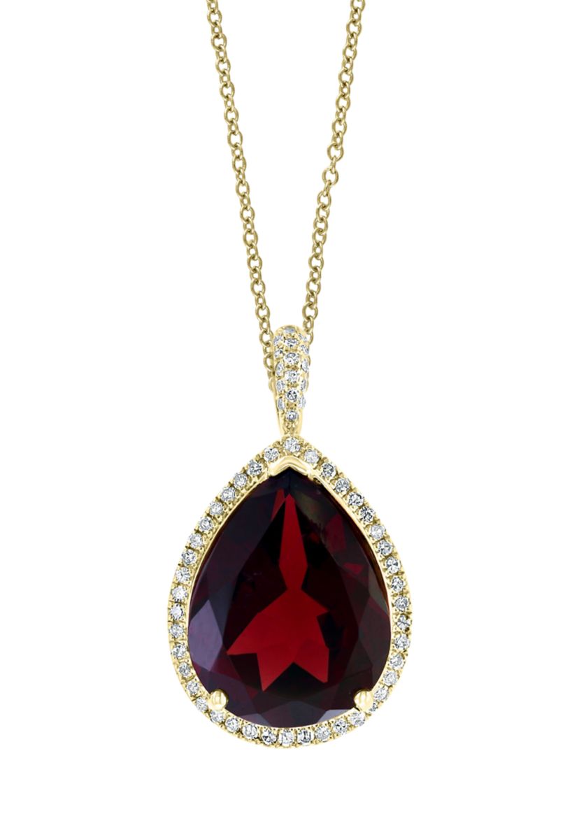 1/5 ct. t.w. Diamond and 7.65 ct. t.w. Garnet Pendant Necklace in 14K Yellow Gold 